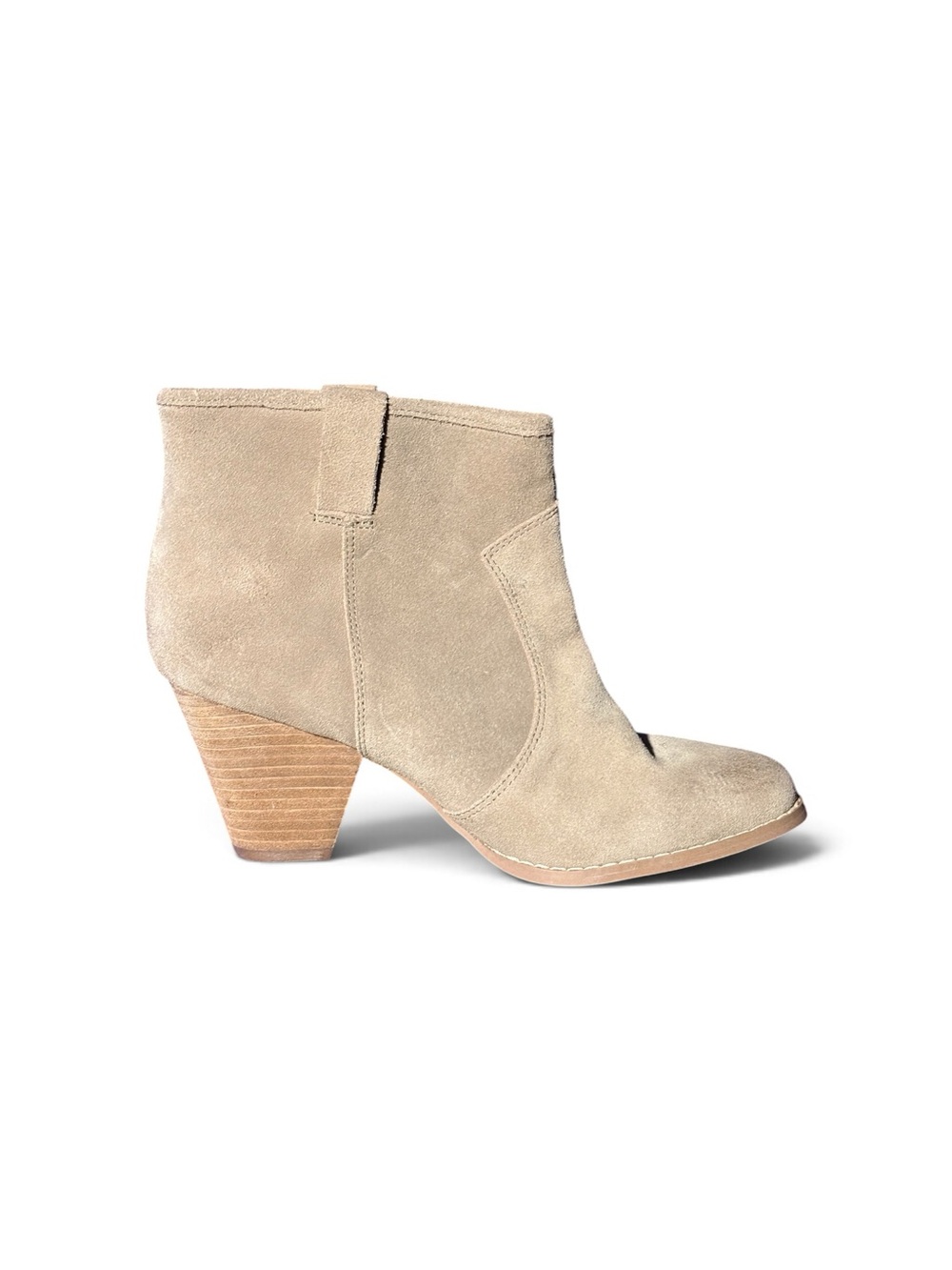 Splendid Beige Suede Ankle Bootie with Stacked Heel